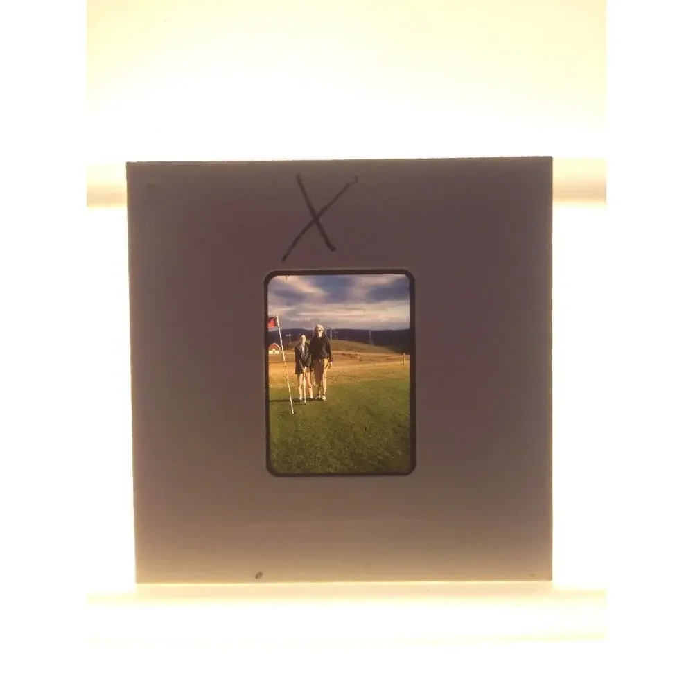 Vtg 40s Kodachrome Couple Playing Golf Blue Ridge Mountains Color Slide Photo